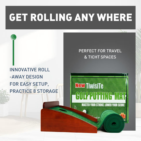 TiwisiTe Putting Green Indoor, Putting Mat with Automatic Ball Return - Solid Wood Structure No Humping, Suitable