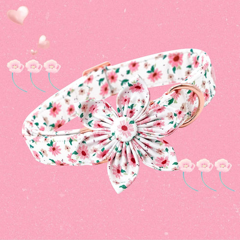 Pink Dog Collar with Flower for Girls, Adjustable Pet Gift for Medium Small Large Dogs