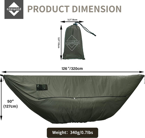 Onewind Premium Hammock Zipper Windsock for Netted Hammock, Lightweight Wind-Resistant Protector for Cold Weather, OD