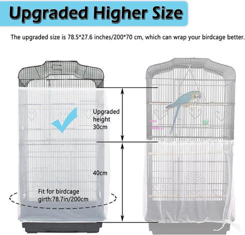 ASOCEA Large Bird Cage Cover, Adjustable Soft Nylon Mesh Seed Catcher Skirt Guard for Parrot Parakeet Macaw (White,