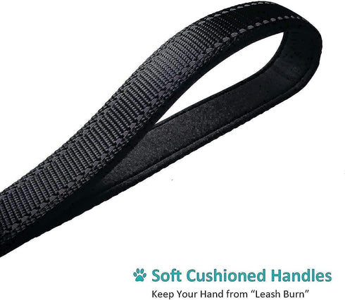 Heavy Duty Dog Leash 6ft Long - Traffic Padded Two Handle Nylon Leashes for Large or Medium Dogs - Reflective Dual
