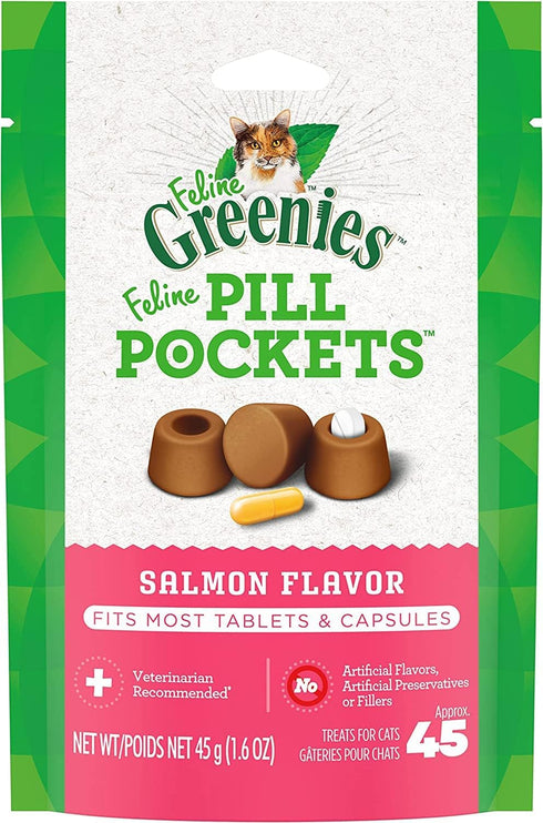 Greenies Pill Pockets, Salmon Treats for Cat, 45 oz, 1 pk