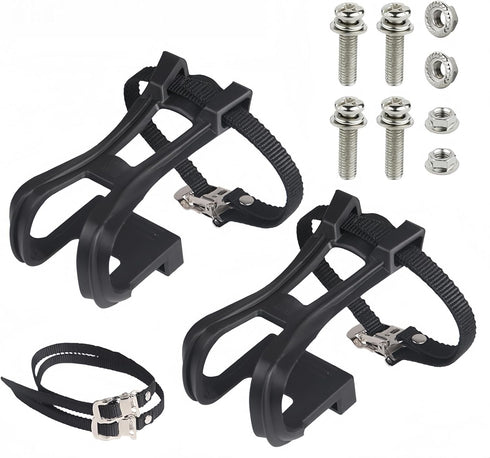 Bicycle Pedal Toe Clip Cage with Straps for Exercise Bike,Pair of Pedal