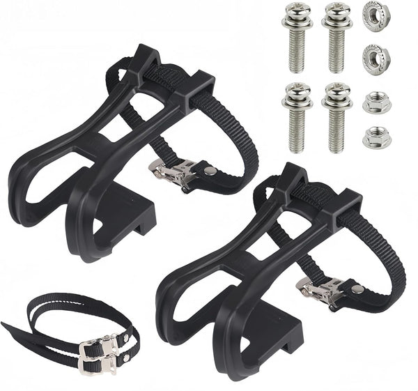 Bicycle Pedal Toe Clip Cage with Straps for Exercise Bike,Pair of Pedal