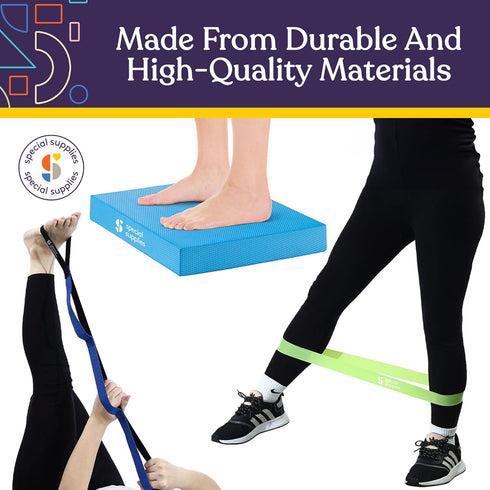 SPECIAL SUPPLIES Exercise Balance Pad, Yoga Strap & Resistance Bands for Fitness, Stretching, and Physical Therapy