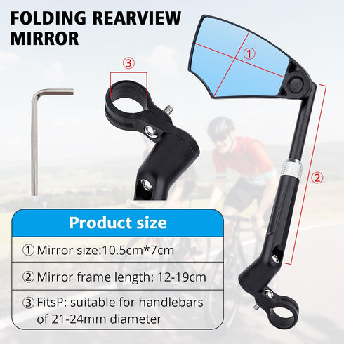 Retractable Bike Handlebar Rear View Mirrors 2 Pack - 360° Adjustable Anti-Glare Glass Lens for Bicycle