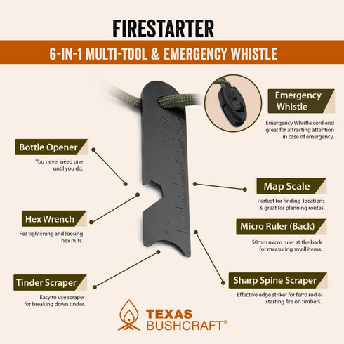 Fire Starter, 3/8" Thick Ferro Rod with Striker and Paracord Lanyard – Waterproof Flint Fire Steel for Camping, Hiking