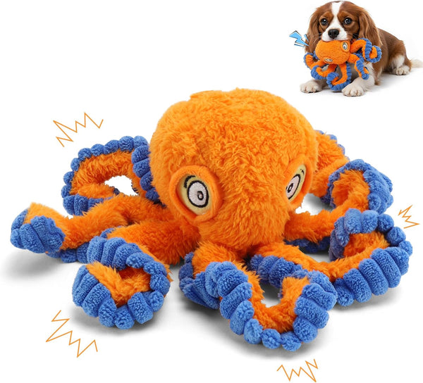 Squeaky Dog Toy for Puppy Teething, Plush Octopus Dog Toy, Puppy Chewing