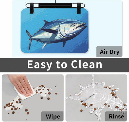 FNAMIQONRE Dog Food Mat Waterproof Anti-Slip Dog Bowl Mats for Food and Water Colorful Tuna Pet Feeding Mat Absorbent
