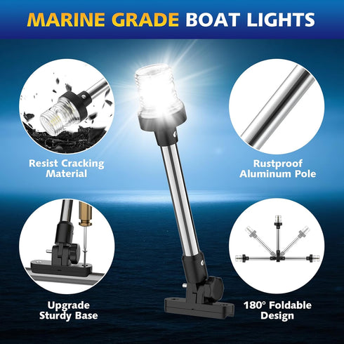 9 Inches IP67, 3NM Pontoon Stern Light Bimini Mount, Bimini Light for Pontoon Boat LED Waterproof Boat Anchor Lights