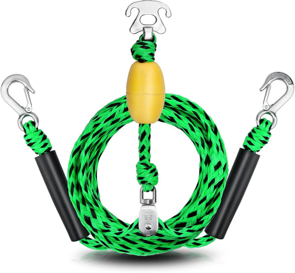 Heavy Duty Watersports Tow Harness - 6.4ft Boat Tow Rope with Stainless Steel D Rings & Quick Connector Clip