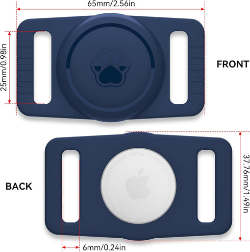 Airtag Dog Collar Holder 2 Pack, Waterproof Cat Collar Holder for Apple AirTag, Silicone Case for Cat Dog Collars (Navy)