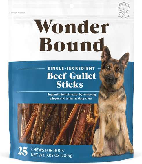Amazon Brand - Wonder Bound Beef Gullet Sticks Dog Treats, 5-6 Inch, Pack of 25, 7.05 Ounce