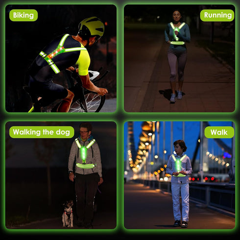 LED Reflective Light Up Safety Running Vest - High Visible Adjustable Gear for Biking, Walking at Night