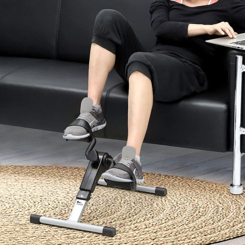 Folding Pedal Exerciser, Mini Exercise Bike Under Desk with LCD Display for Arms and Legs Workout, Portable Peddler