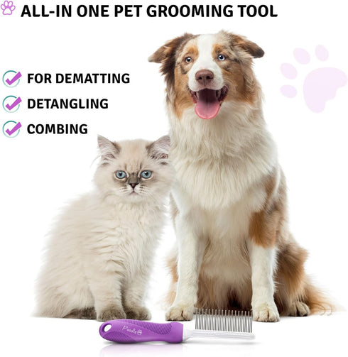 Poodle Pet Detangling Pet Comb - Long & Short Stainless Steel Teeth for Safe & Gentle Grooming