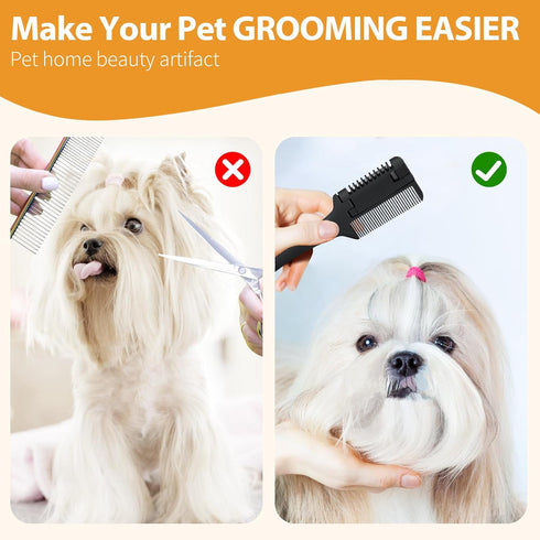 2 Pcs Pet Razor Comb for Dogs Cats with 20 Extra Blades, 2 in 1 Trimming & Grooming Hair Cutter Comb