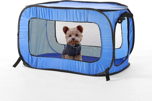 Beatrice Home Fashions Portable, Collapsible, Pop Up Travel Pet Kennel, 32.5" L x 19.5" W x 19.5" H, Blue