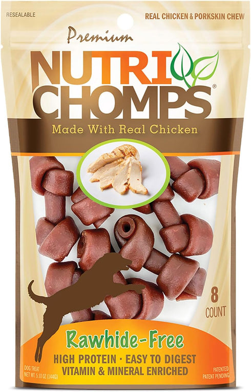 NutriChomps Dog Chews - 2.5-inch Knots, Rawhide-Free Dog Treats, 8 Count, Real Chicken Flavor