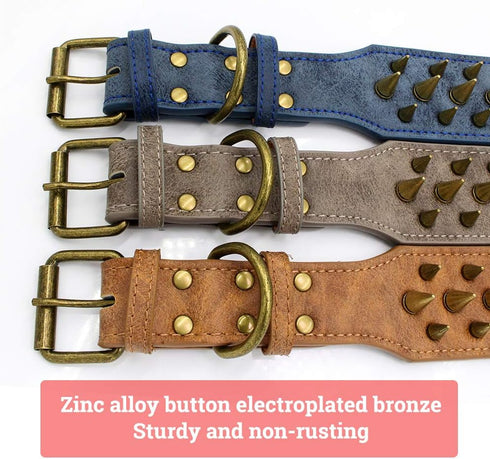 The Mighty Large Spiked Studded Dog Collar, Durable & Stylish Protection for Large Dogs, Blue Size S