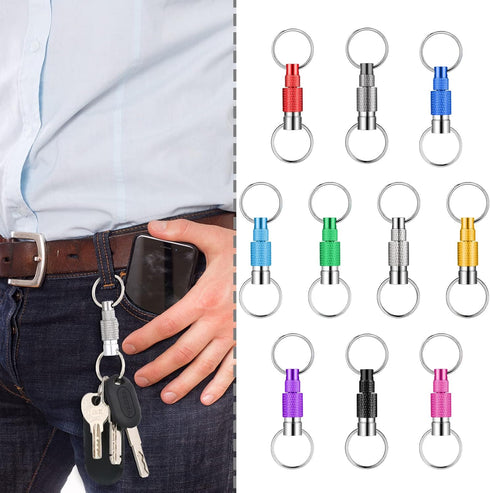 Funrous 10 Packs Detachable Keychain, Quick Release Pull Apart Key Ring with 2 Split Rings for Bag Purse