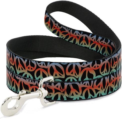 Dog Leash Peace Black Multi Color, 6 Feet Long, 0.5 Inch Wide