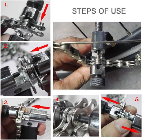 Universal Bike Chain Splitter, Breaker Repair Tool for Bicycle Chain Removal/Install with Chain Hook