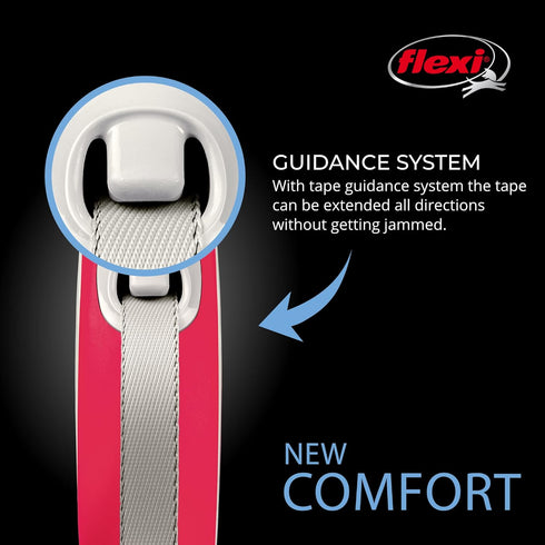 FLEXI New Comfort Retractable Dog Leash, Tape, for Dogs Up to 132lbs, 26 ft, Large, Red/Pastel