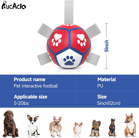 Dog Toys Soccer Ball with Straps - Interactive Balls for Tug of War and Yard Games, Herding Ball for Small Dogs, Pet
