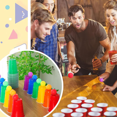 Qinyoung 228 Set Pcs Cups and Balls Game for Party, Plastic Flip Cup Stacking Game Colorful Reusable Table Tennis Ball