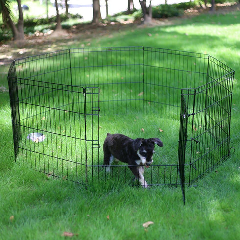 PEEKABOO Dog Pen Pet Playpen, Indoor Foldable Metal Wire Exercise Puppy Play Yard, Outdoor 8 Panels 24 Inch (Black)