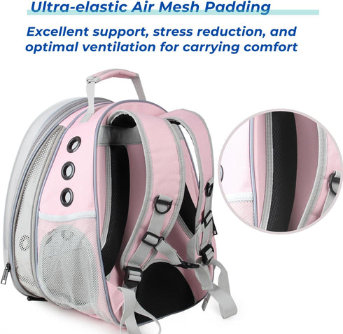 LOLLIMEOW Pet Carrier Backpack, Airline-Approved Bubble Carrier for Cats and Puppies, Pink, Travel Design