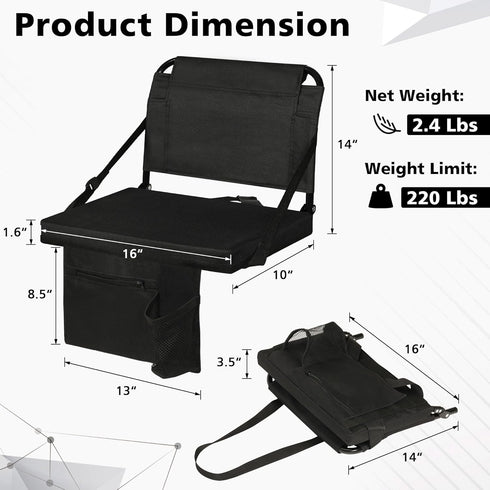 Stadium Seats for Bleachers - Soft Cushion with Back Support, Includes Cup Holder & Zipper Pocket