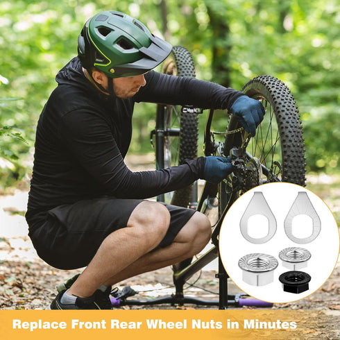 FOJOO 24PCS 3 M8/M9.5/M10 Bike Axle Nuts & Safety Washers Kit, Sizes Bicycle Wheel Hub Nuts, Front & Rear Wheel