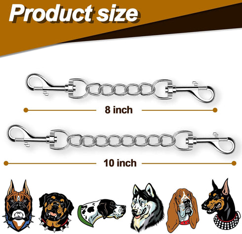 Dog Collar Backup Strap, Harness to Collar Safety Clip, Metal Stainless Steel Chain Leash Safety Attachment (8 Inches)