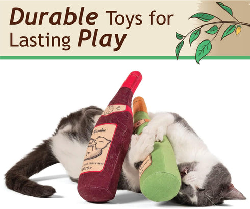 KittiLush 2-Pack Organic Silvervine Catnip Substitute Toys - 100% All-Natural Refillable Wine Bottle Kicker