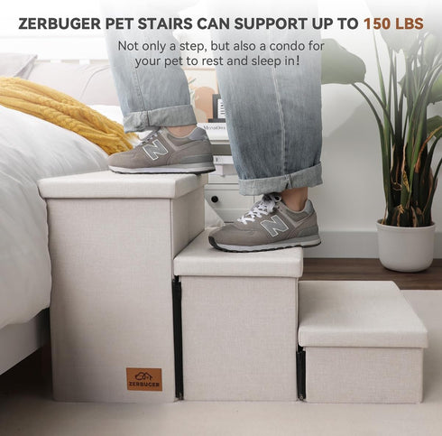 Dog Stairs, Dog Steps for High Beds 17.1" H, Folding Pet Stairs for Small Medium or Large Dogs with Storage for Bed and
