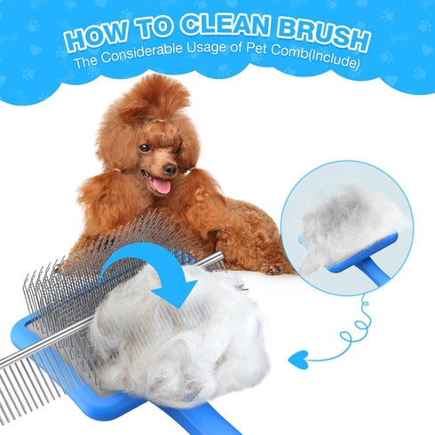 3 1 Large Dog Slicker Brush for Goldendoodles, Poodles - in Grooming Kit with Undercoat Rake, Comb - Extra Long Pins