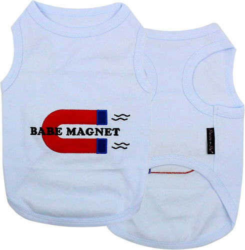Parisian Pet Dog Tshirt - Blue “Babe Magnet” Embroidered Tank Top, Lightweight Cotton Tee for Small Dogs