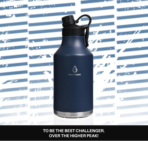 Insulated Water Bottle with Straw Lid, 64 Oz Double Wall Stainless Steel for Hot and Cold Beverages