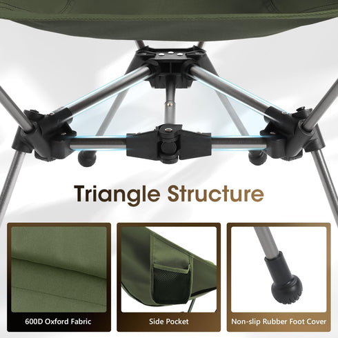 Camptime Backpacking 330Lbs, Portable Camping Chair, Lightweight Compact Chair with Side Pocket, Wide Seat Folding