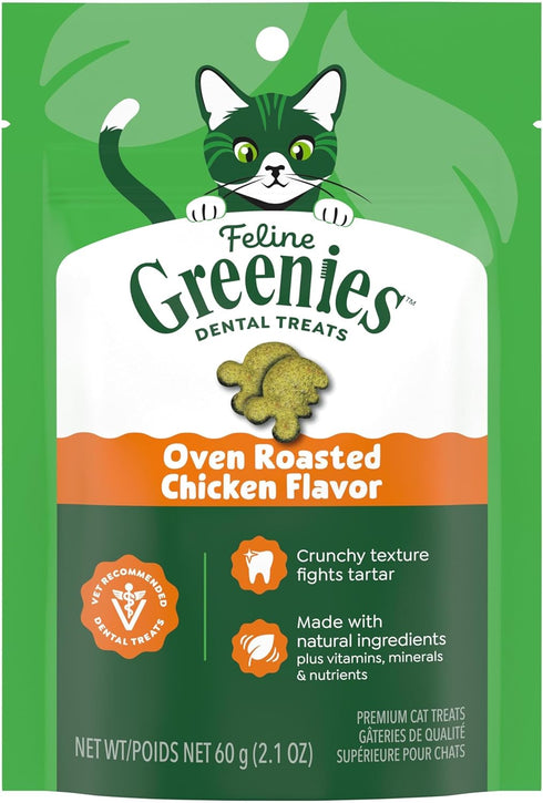 Greenies Cat Treats, Feline Veterinarian-Recommended Adult Natural Dental Cat Treats, Oven Roasted