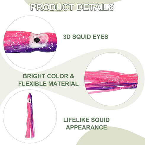 Luminous Soft Plastic Trolling Lures - Fishing Squid Skirts for Bass, Trout, Salmon