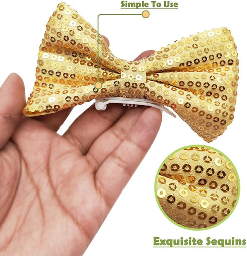 PET SHOW 6Pcs 4" Big Dogs Hair Clips, Bling Hair Bows, Sequins Pet Bowknot, Grooming Accessories for Girls Boys