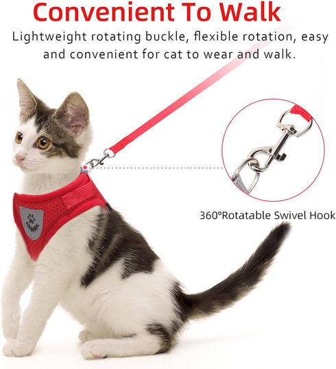 Red Cat & Dog Vest Harness - All Weather Mesh, Reflective Strap, Adjustable Step-in Harness for Small Pets, Red, S
