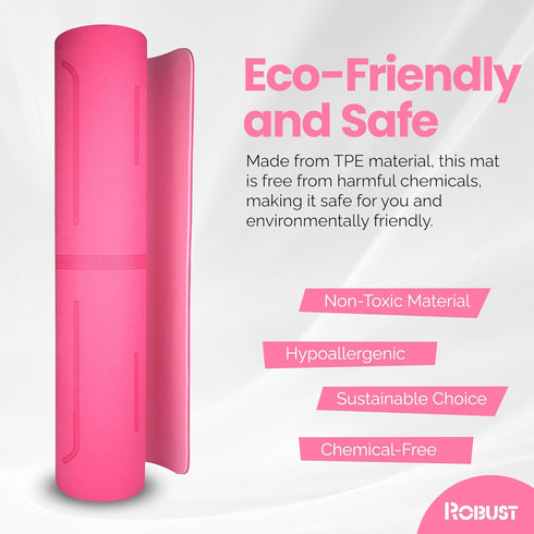 Robust Yoga Mat - 1/4" Thick Non-Slip Mat with Position Lines, Includes Strap and Storage Bag, Eco-Friendly TPE