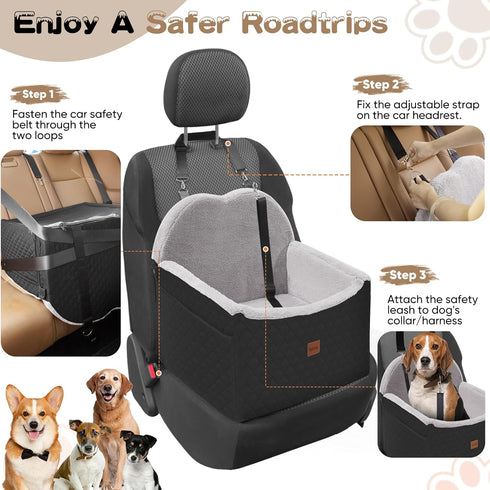 WarmInsula Dog Car Seats for Small Dogs, Detachable Dog Booster Car Seat with Storage Pockets Safety Belt, Pet Booster