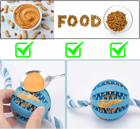 Engorgio Interactive Dog Chew Toys Crate Training Aids for Puppies, Puzzle Treat Dispenser with Rope Dogs Toy Ball