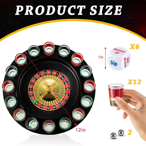 Set 16pcs 2 Hiboom Shot Glass Roulette Game and Drinking Dice - Glasses and Balls for Adults, Family Gathering, Bar