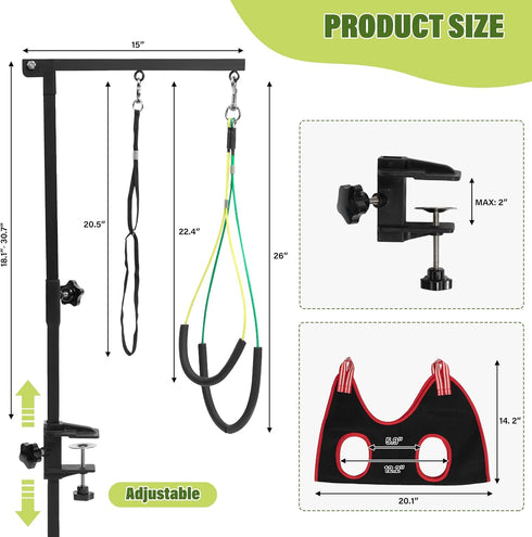Dog Grooming Arm with Pet Grooming Hammock, getlstub 35" Adjustable No Sit Haunch Holders for Small and Medium Pets